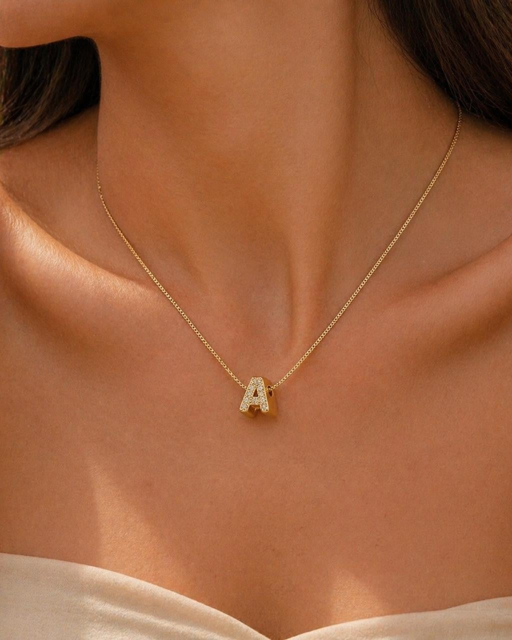 Sparkling Initial Pendant Necklace – Gold Plated — original product photo 1