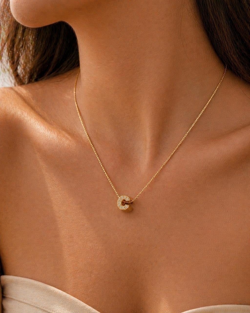 Sparkling Initial Pendant Necklace – Gold Plated — original product photo 2