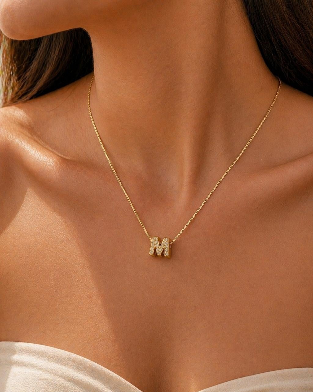 Sparkling Initial Pendant Necklace – Gold Plated — original product photo 3
