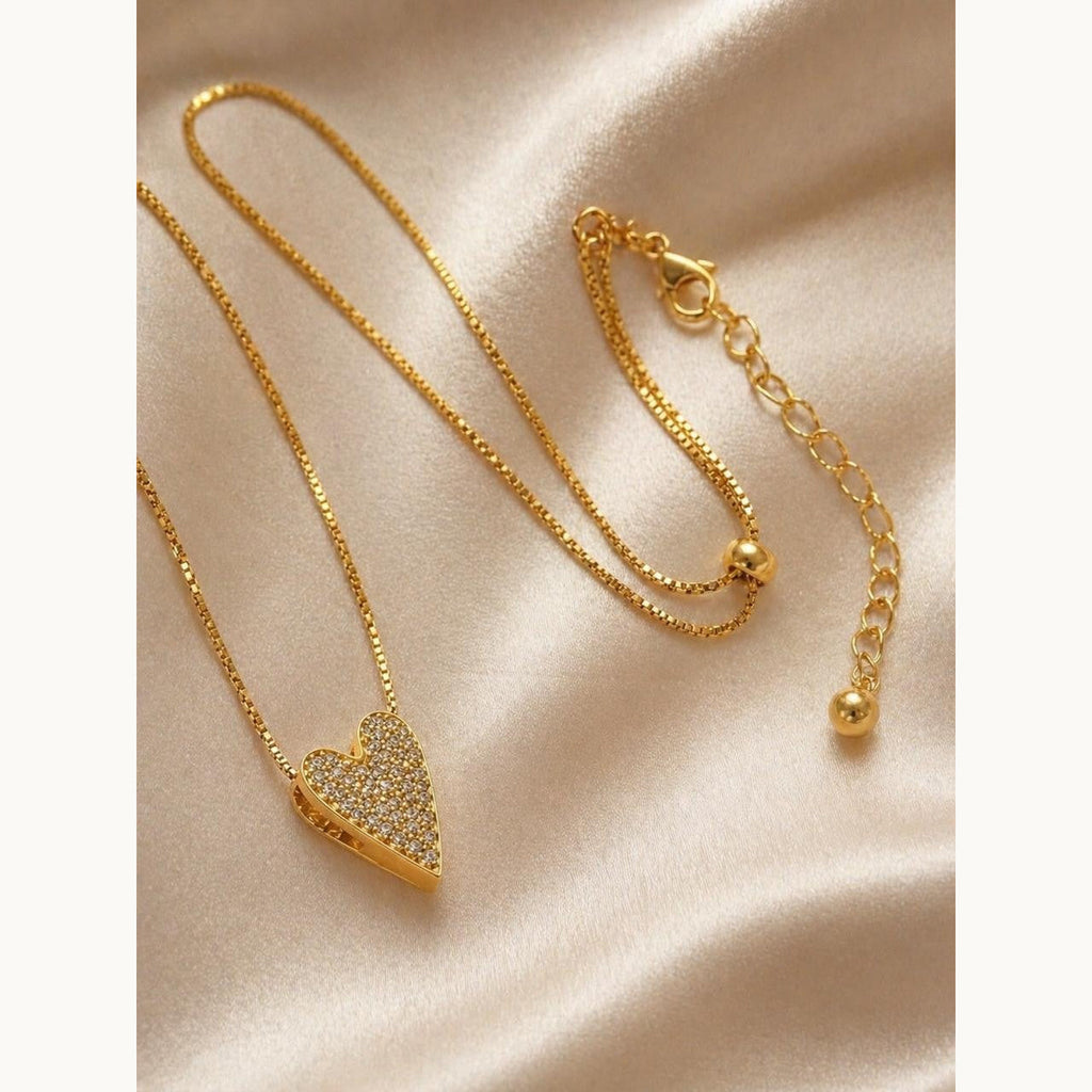 White Stone Heart Pendant Necklace – Gold Plated — original product photo 3