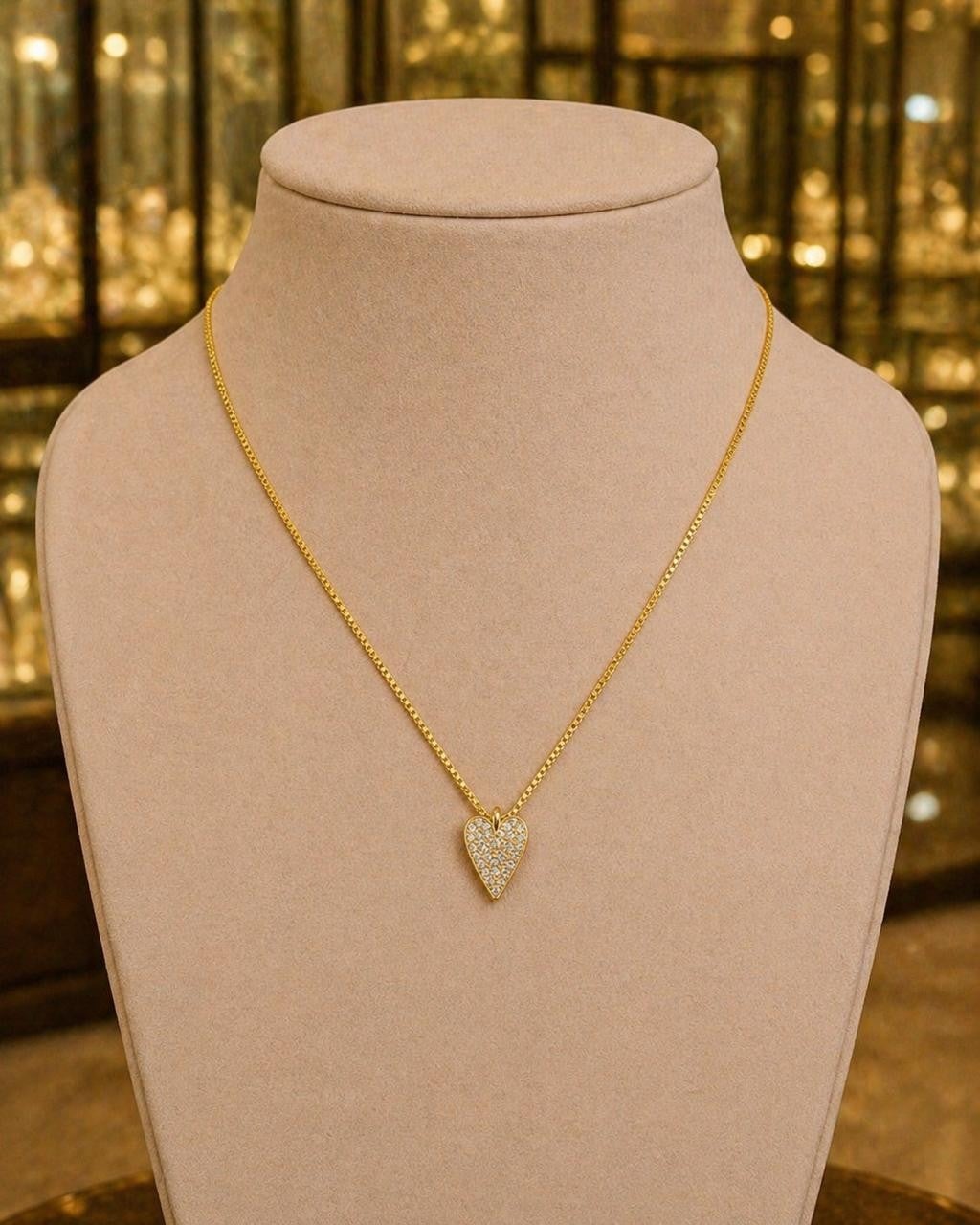 White Stone Heart Pendant Necklace – Gold Plated — original product photo 4