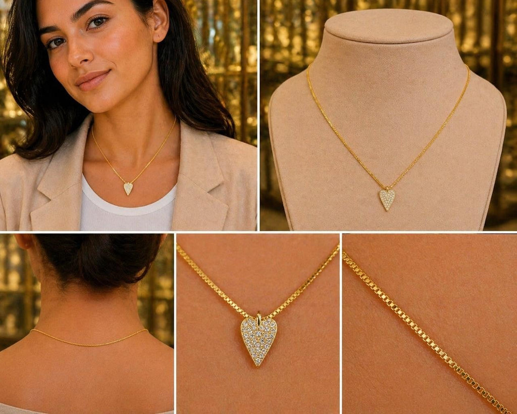 White Stone Heart Pendant Necklace – Gold Plated — original product photo 5