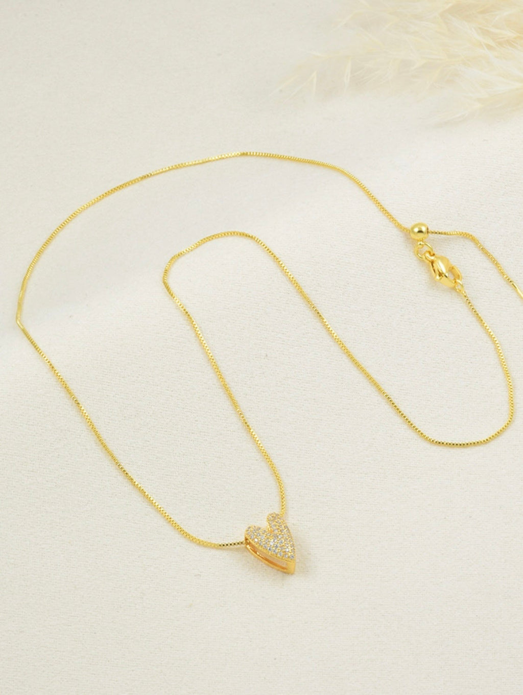 White Stone Heart Pendant Necklace – Gold Plated — original product photo 6