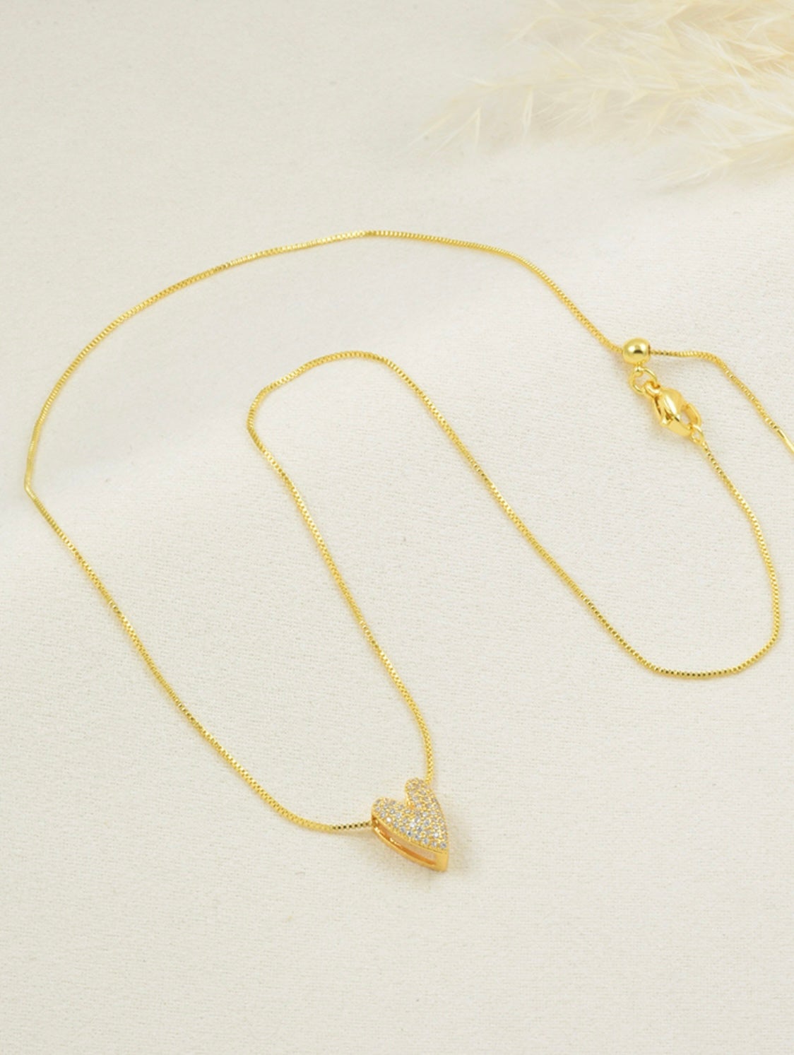 White Stone Heart Pendant Necklace – Gold Plated — original product photo 6