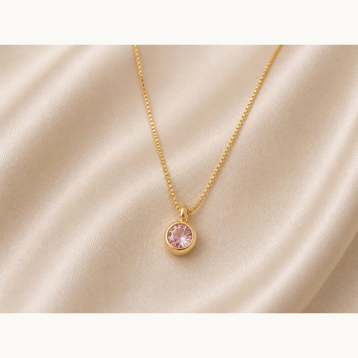 Pink Round Stone Pendant Necklace – Gold Plated — original product photo 3