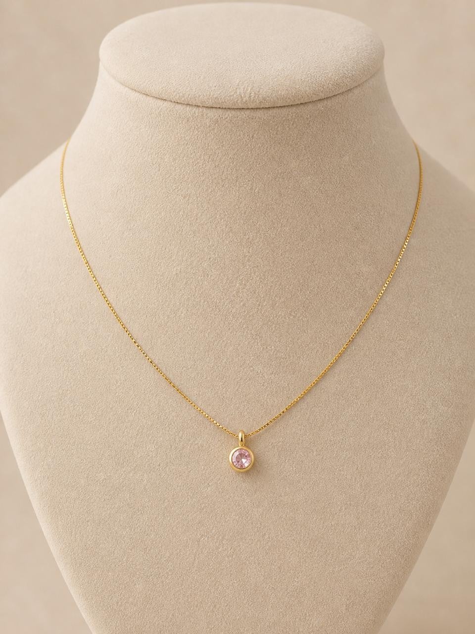 Pink Round Stone Pendant Necklace – Gold Plated — original product photo 6