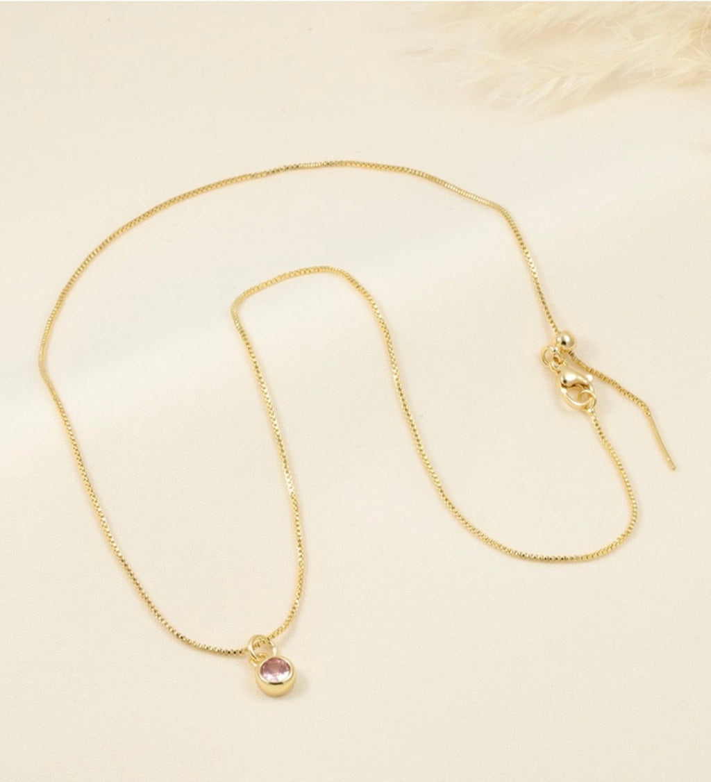 Pink Round Stone Pendant Necklace – Gold Plated — original product photo 7