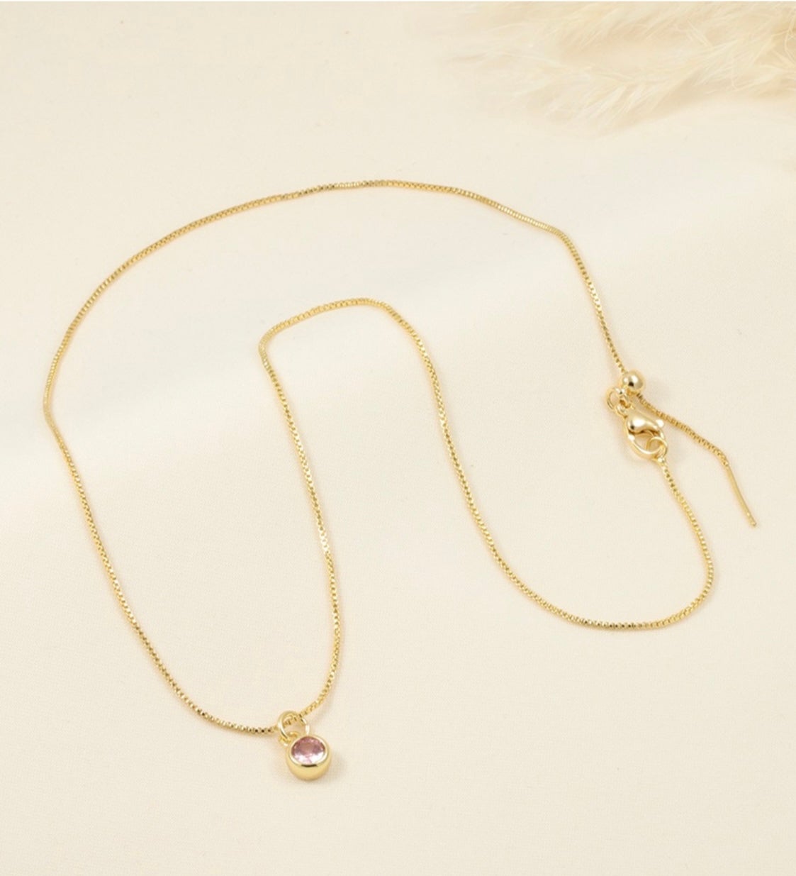 Pink Round Stone Pendant Necklace – Gold Plated — original product photo 7