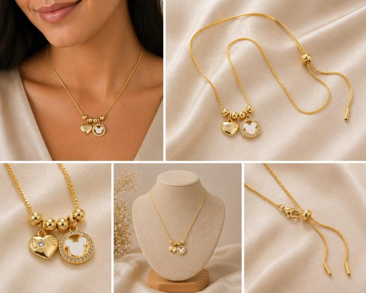 Double Heart Adjustable Necklace – Gold Plated — original product photo 2