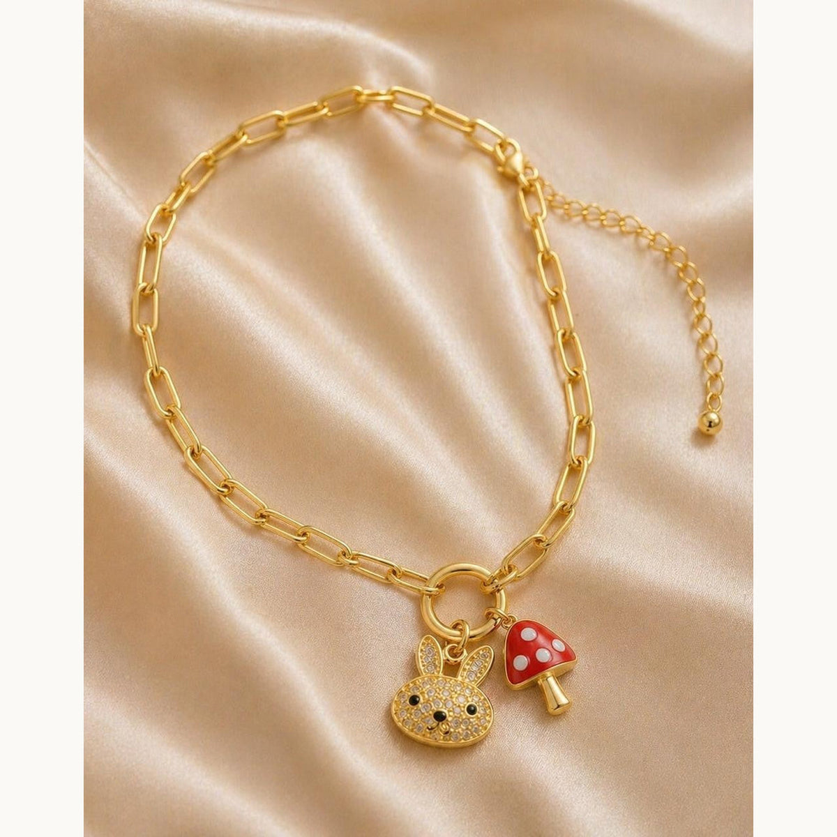 Rabbit & Mushroom Paperclip Necklace – Gold Plated — original product photo 5