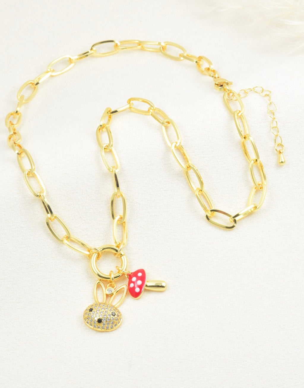 Rabbit & Mushroom Paperclip Necklace – Gold Plated — original product photo 8