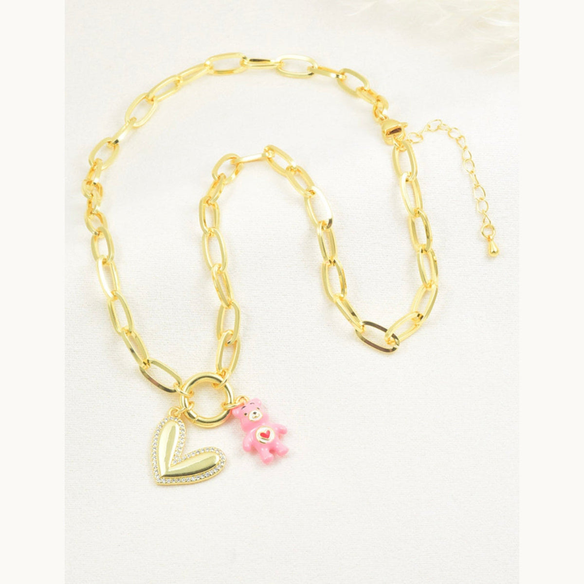 Enamel Bear & Sparkling Heart Paperclip Necklace – Gold Plated — original product photo 6
