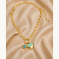Blue Enamel Heart Charm Paperclip Necklace – Gold Plated — original product photo 3