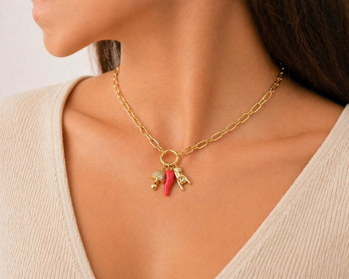 Red Chili Charm Paperclip Necklace – Gold Plated — original product photo 1