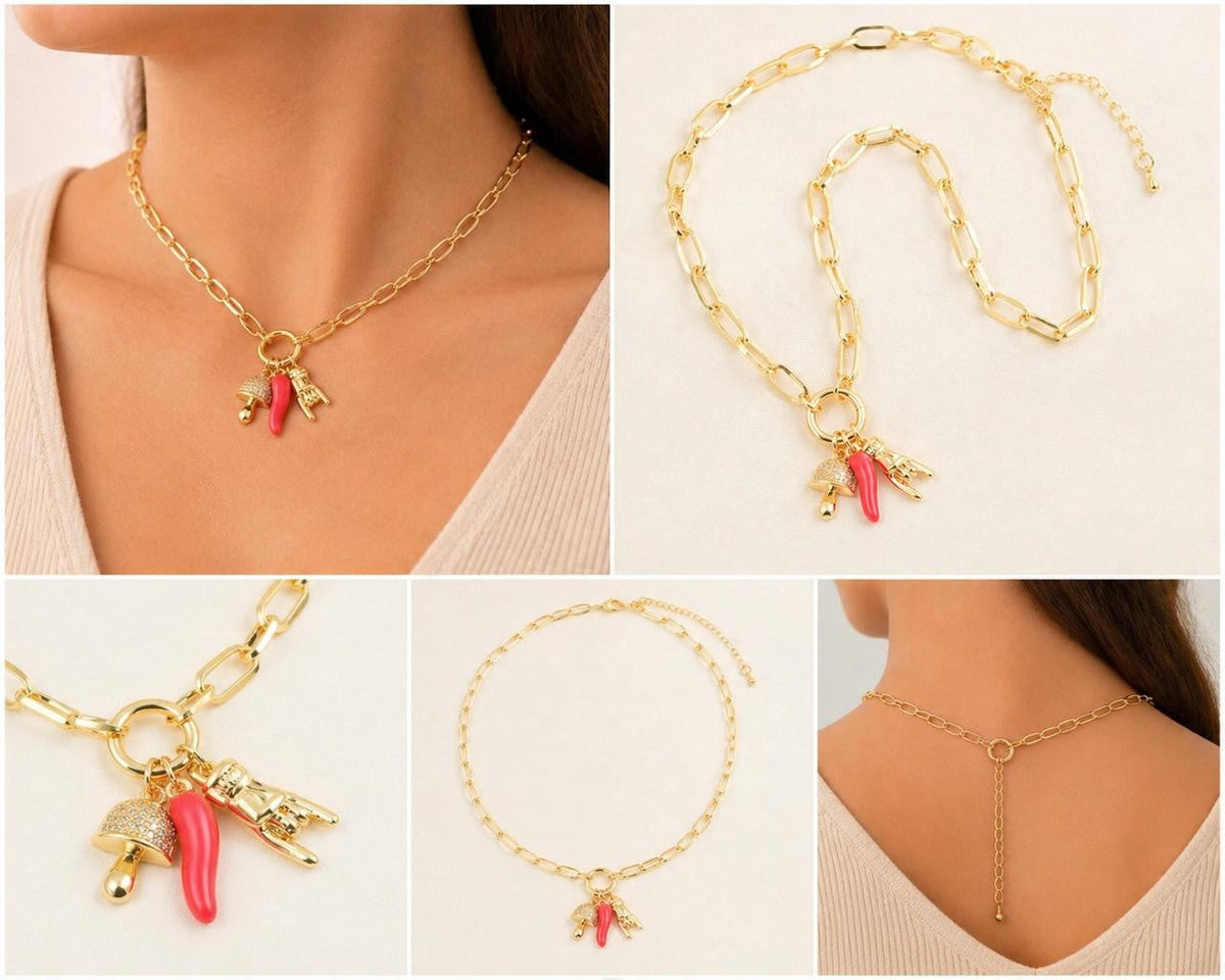 Red Chili Charm Paperclip Necklace – Gold Plated — original product photo 2