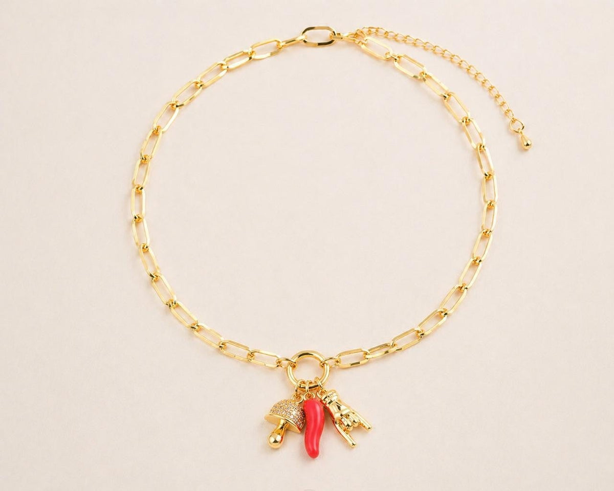 Red Chili Charm Paperclip Necklace – Gold Plated — original product photo 5