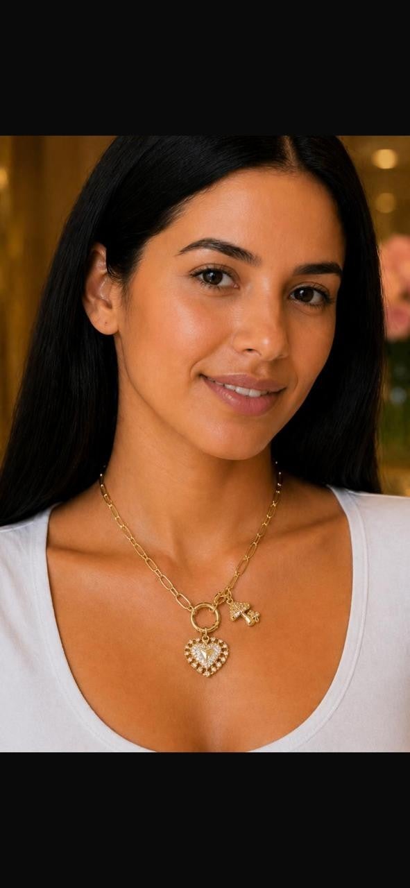 Heart & Mushroom Statement Necklace – Gold Plated — original product photo 3