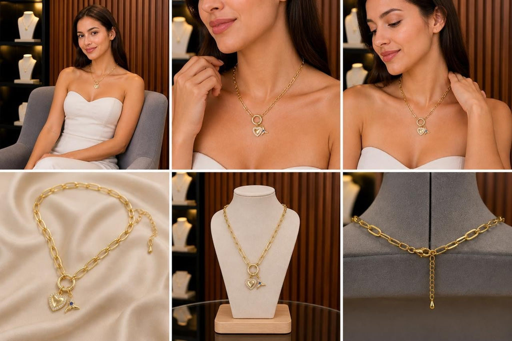 Heart & Mermaid Tail Charm Necklace – Gold Plated — original product photo 4