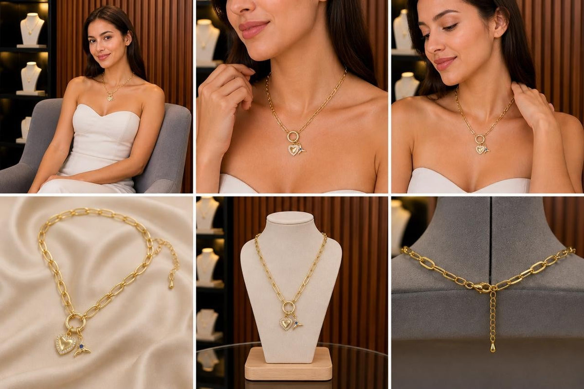 Heart & Mermaid Tail Charm Necklace – Gold Plated — original product photo 4