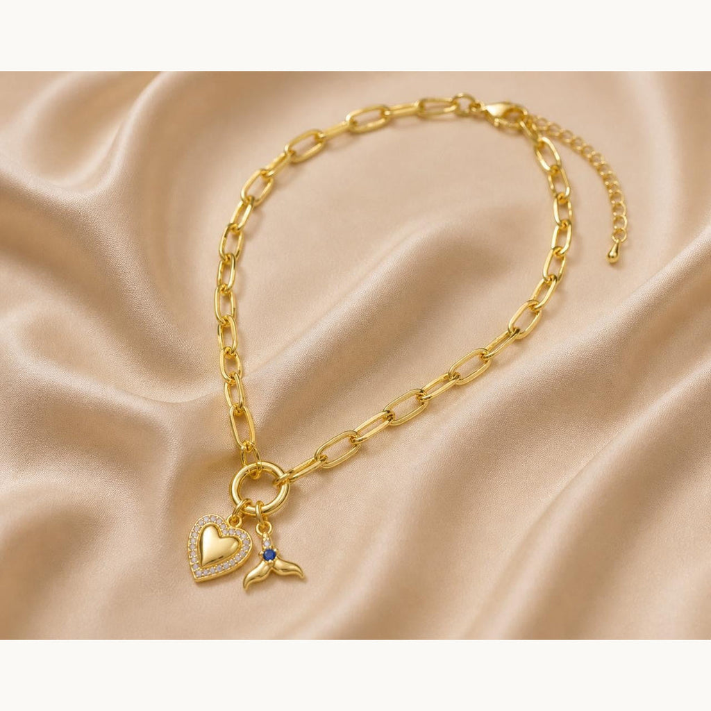 Heart & Mermaid Tail Charm Necklace – Gold Plated — original product photo 5