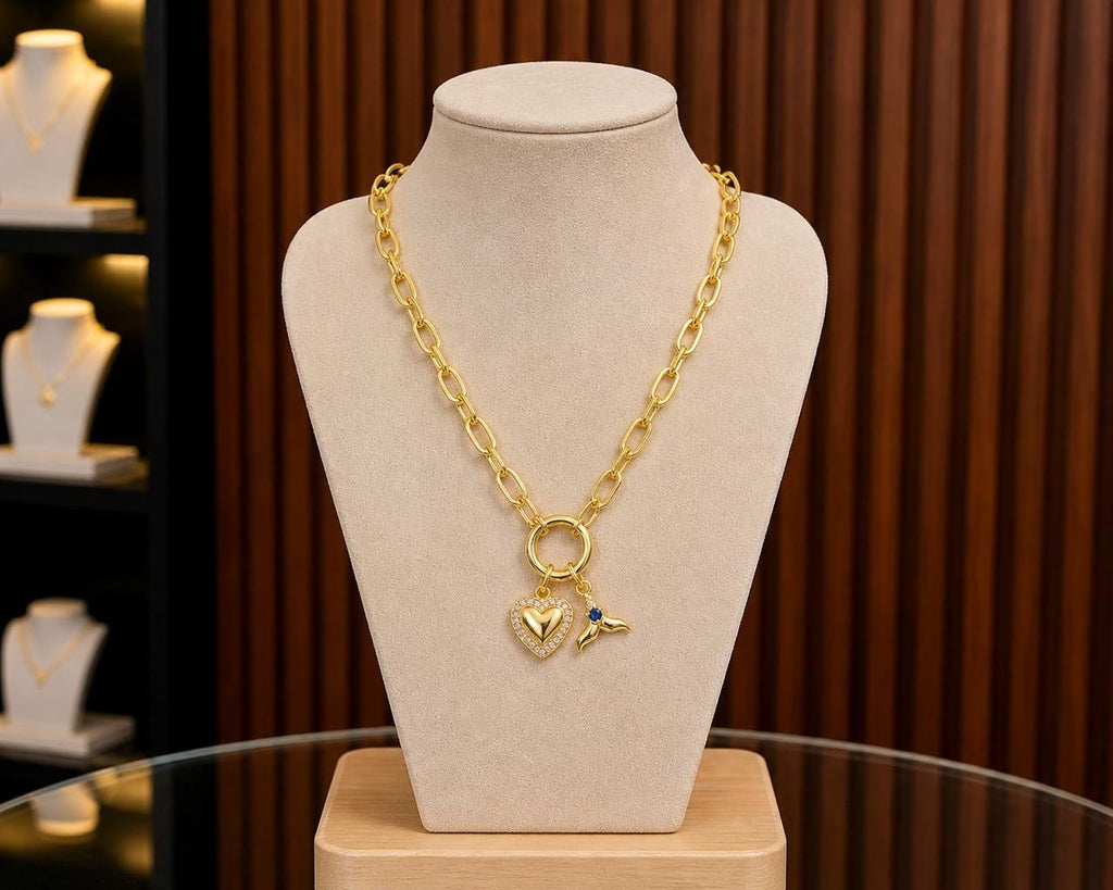 Heart & Mermaid Tail Charm Necklace – Gold Plated — original product photo 6