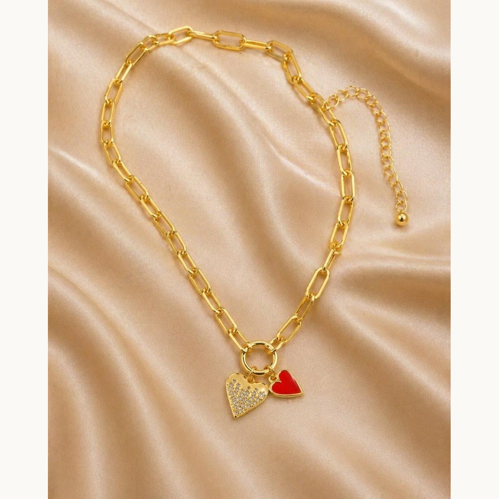 Red Enamel & Sparkling Heart Paperclip Necklace – Gold Plated — original product photo 4