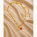 Red Enamel & Sparkling Heart Paperclip Necklace – Gold Plated — original product photo 4