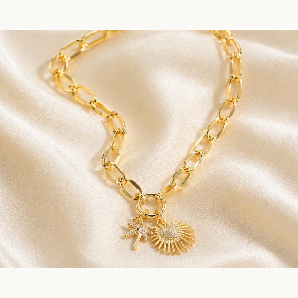 Sun & Palm Tree Paperclip Necklace – Gold Plated — original product photo 4