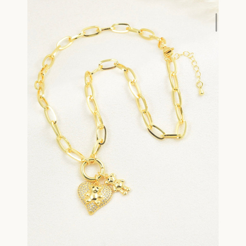 Bear & Heart Paperclip Necklace – Gold Plated — original product photo 6