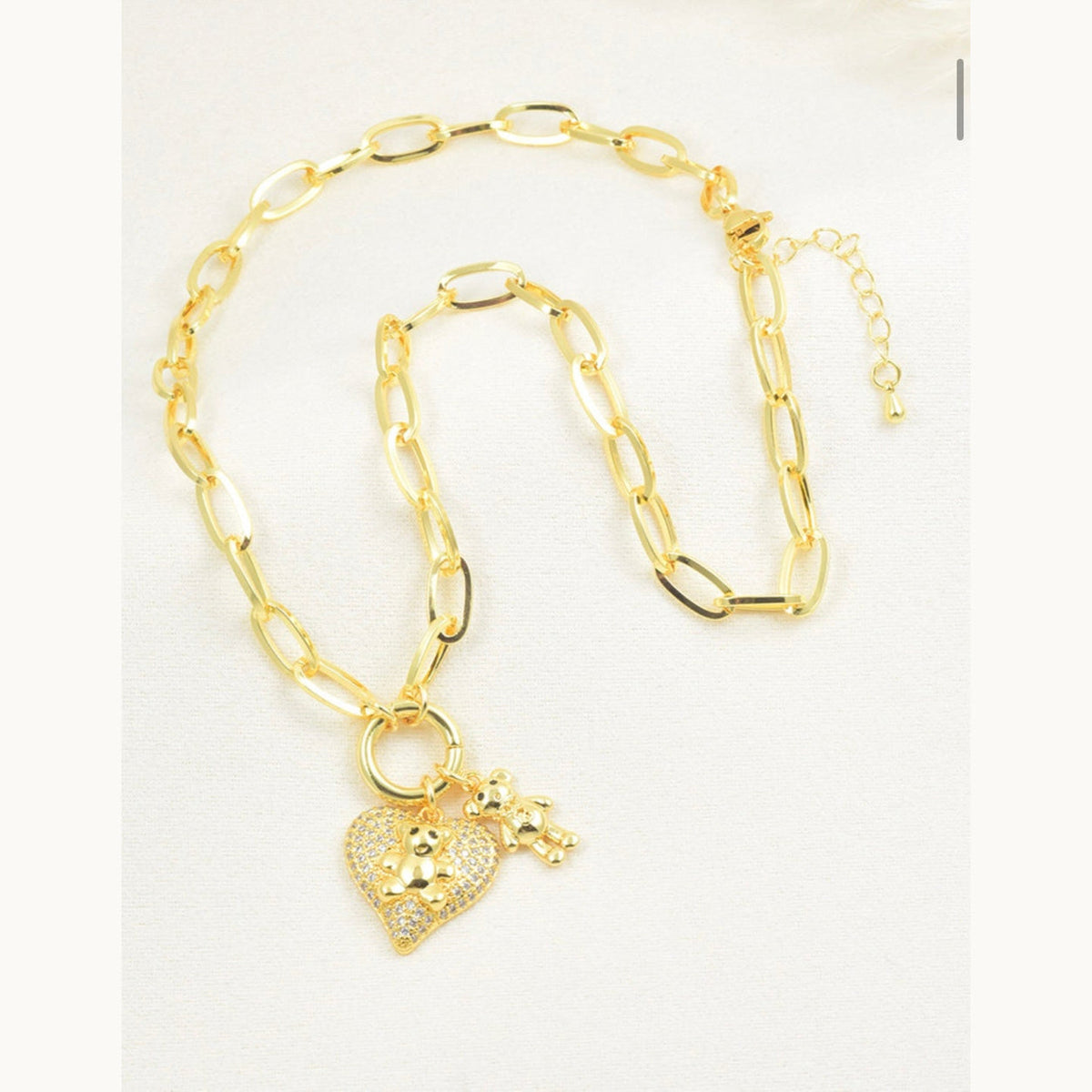 Bear & Heart Paperclip Necklace – Gold Plated — original product photo 6
