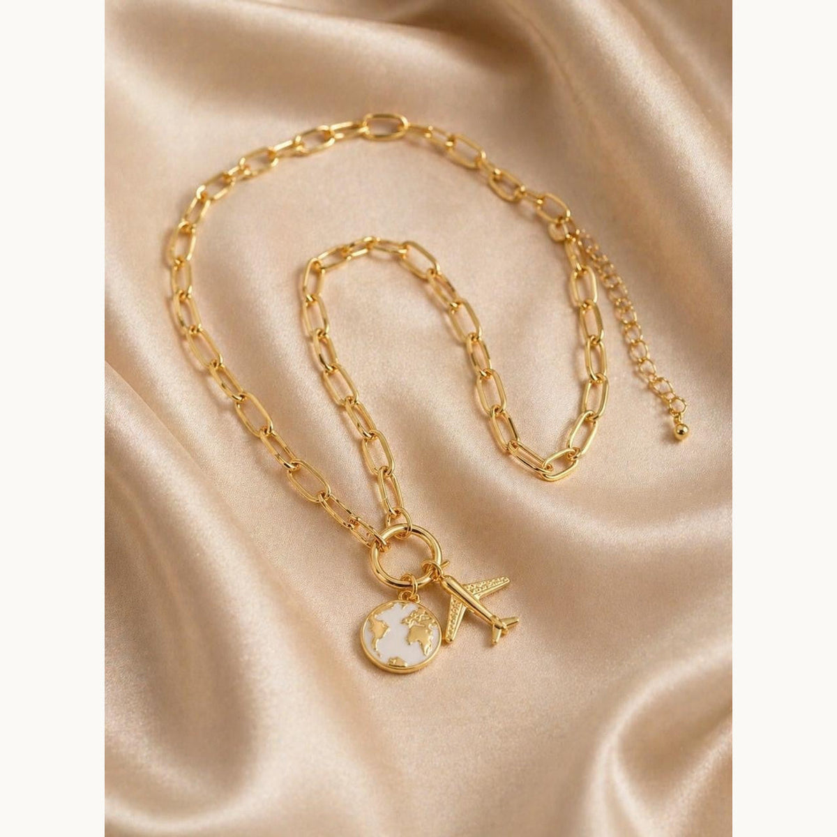 Adventure Travel Charm Paperclip Necklace – Gold Plated — original product photo 6