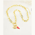 Evil Eye & Red Horn Paperclip Necklace – Gold Plated — original product photo 4