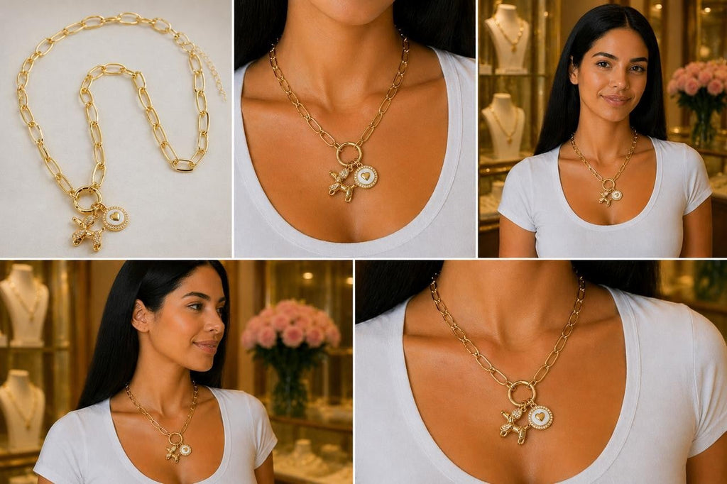 Dog & Heart Medallion Paperclip Necklace – Gold Plated — original product photo 2