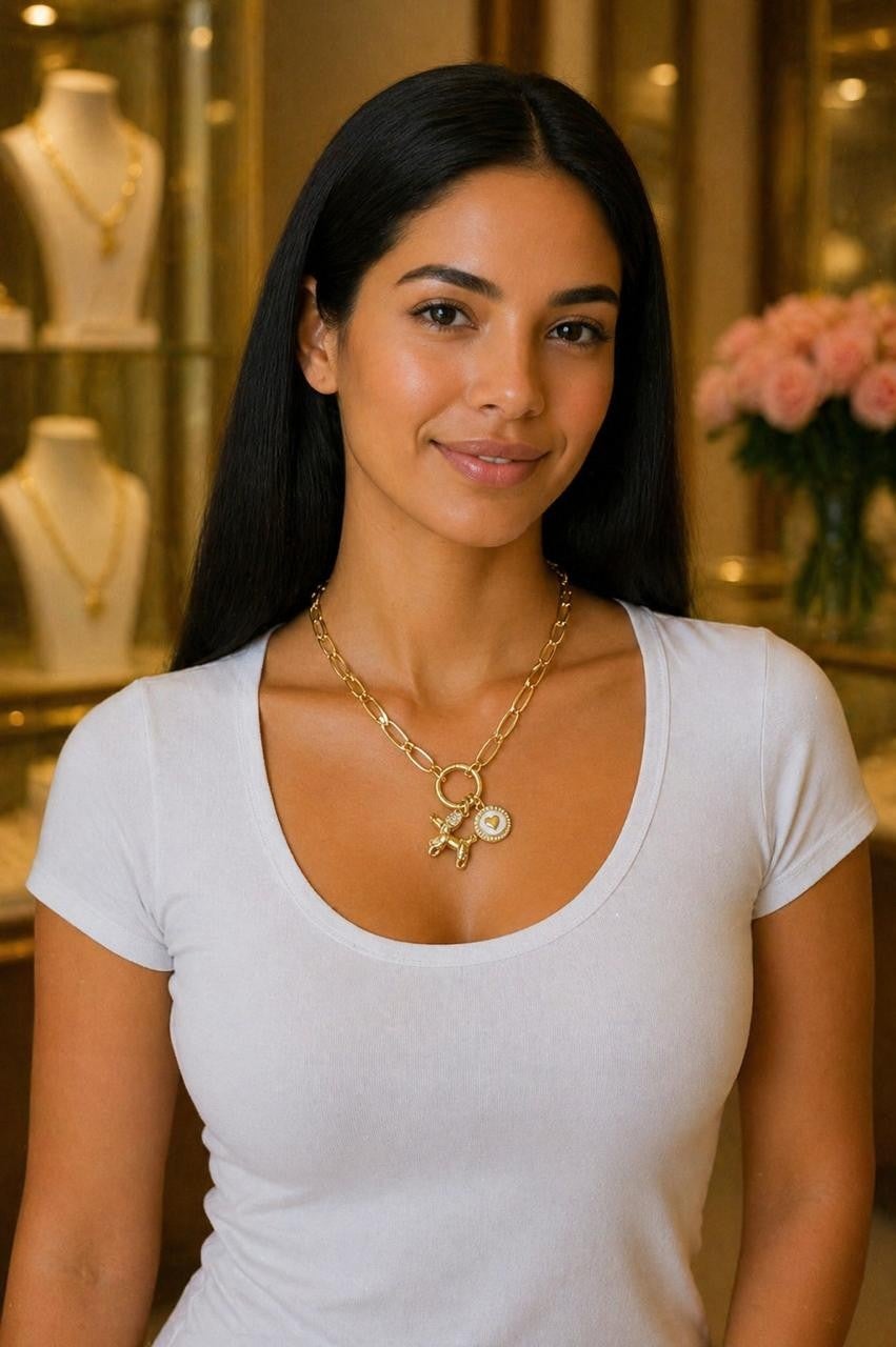Dog & Heart Medallion Paperclip Necklace – Gold Plated — original product photo 4