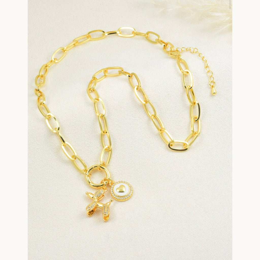 Dog & Heart Medallion Paperclip Necklace – Gold Plated — original product photo 6