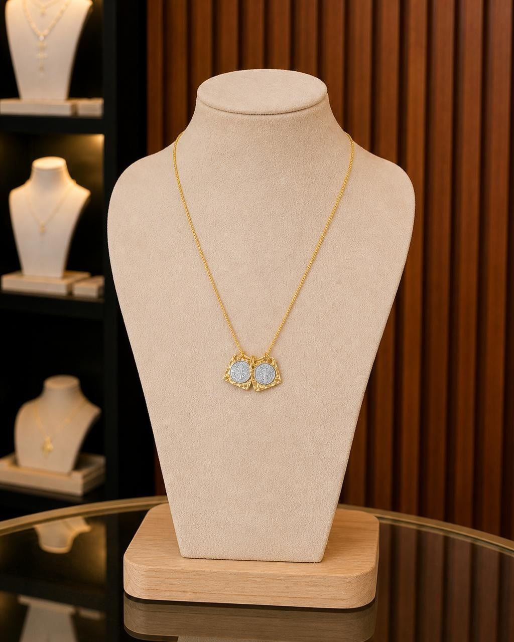 Two-Tone Saint Benedict Pendant Necklace – Gold Plated — original product photo 3