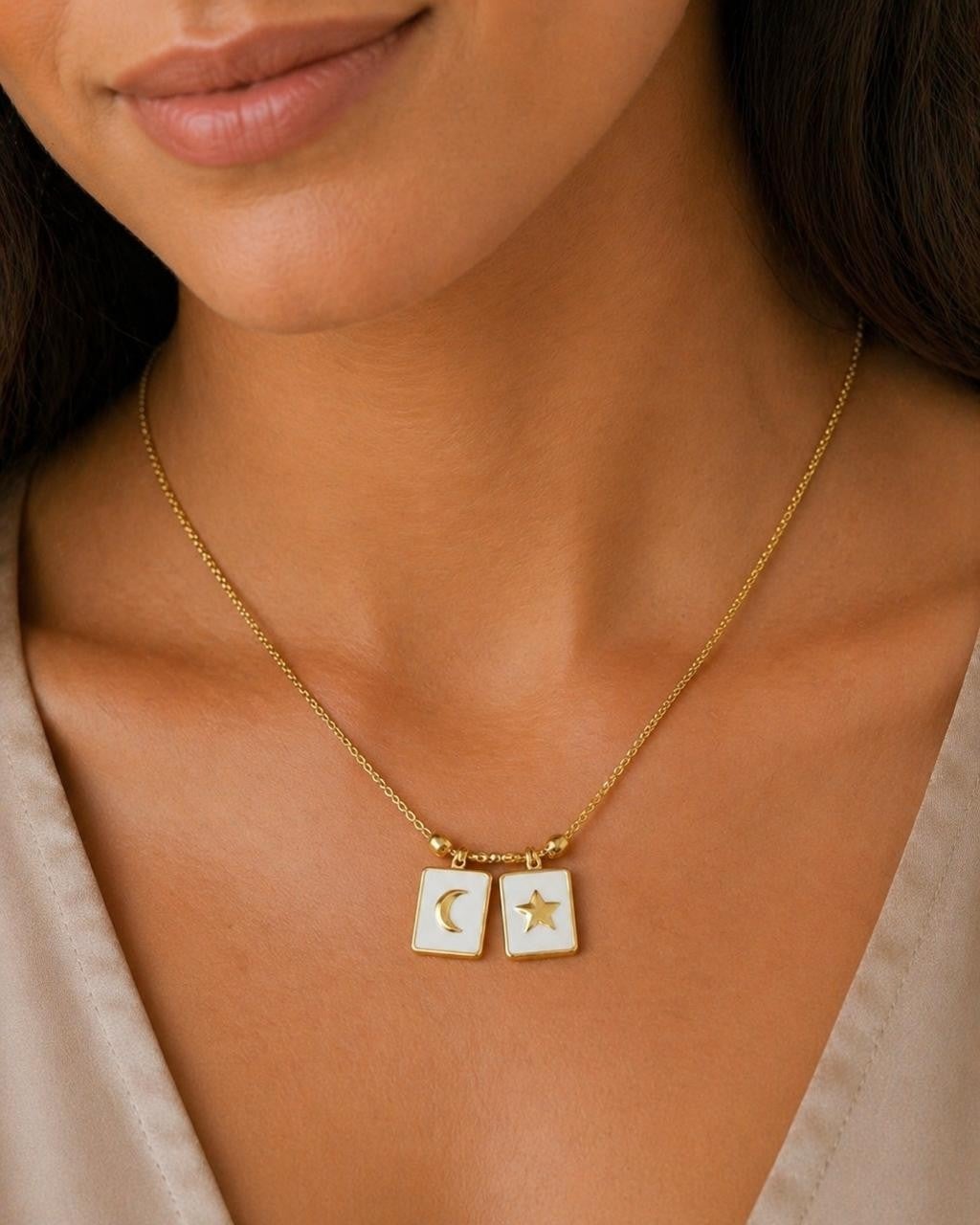 Moon & Star Adjustable Bolo Necklace – Gold Plated — original product photo 1