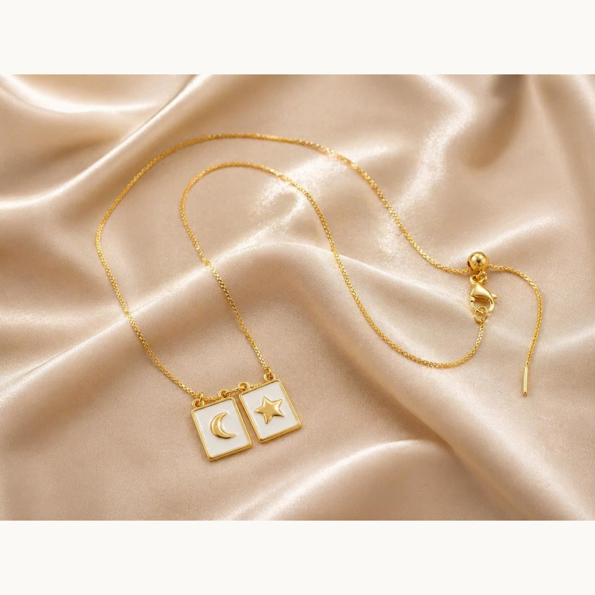Moon & Star Adjustable Bolo Necklace – Gold Plated — original product photo 5