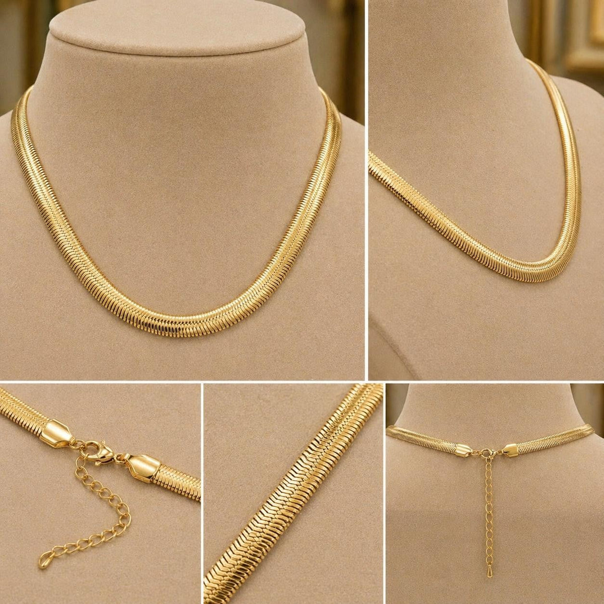 Polished Flat Snake Chain – Gold Plated — original product photo 6