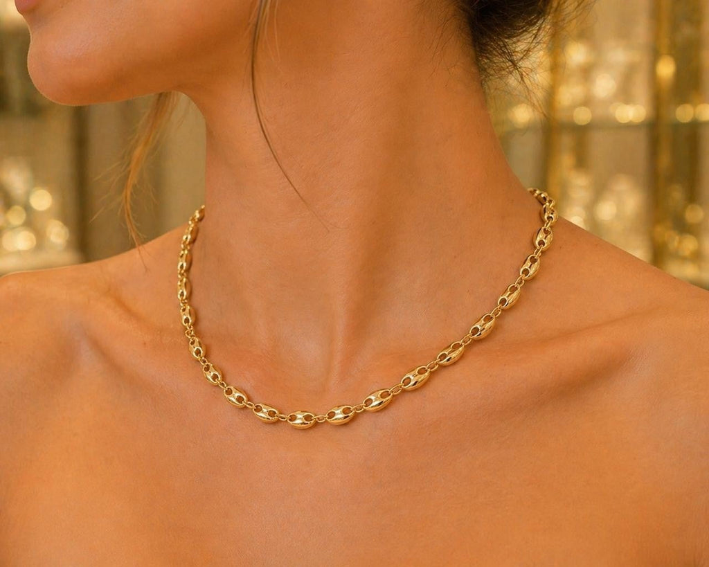 Coffee Bean Link Chain Necklace – 20″ – Gold Plated — original product photo 2