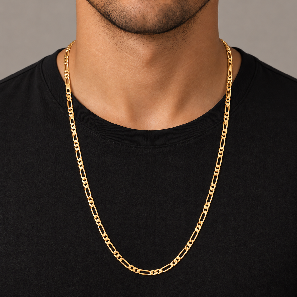 Figaro Link Chain - 18K Gold Filled — Try on · full chain and weave
