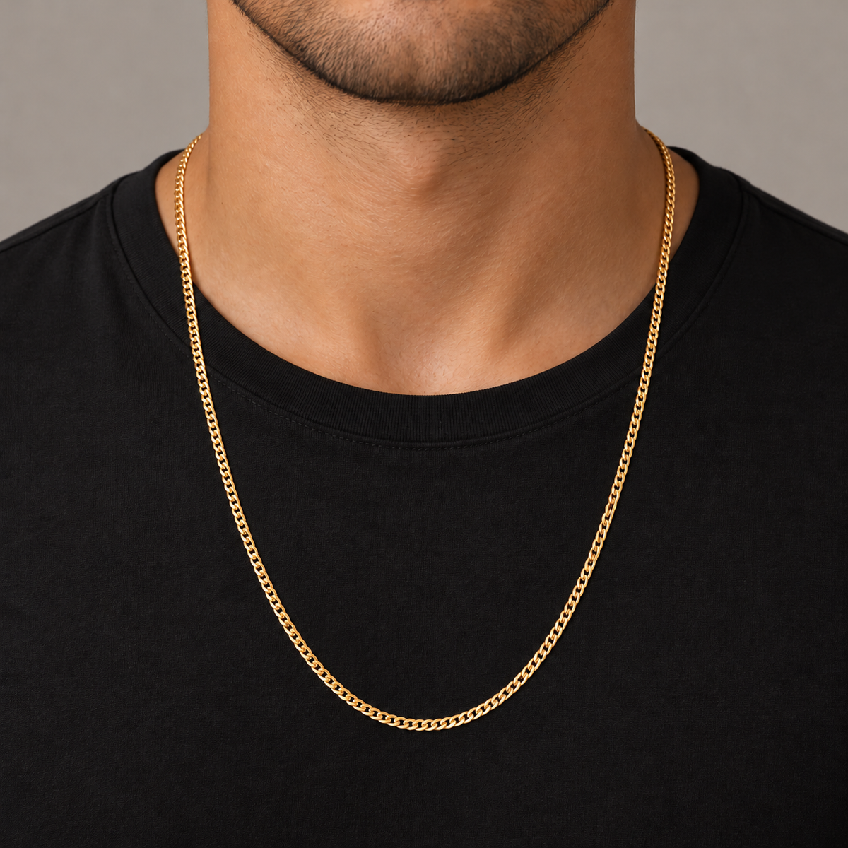 Figaro Chain Necklace 23" 18K Gold Filled — Try on · full chain and weave