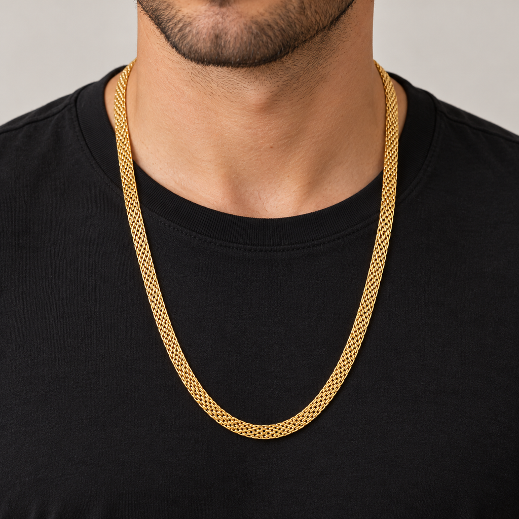18K Gold Filled Chinese Weave Chain – 23 Inches — Worn view