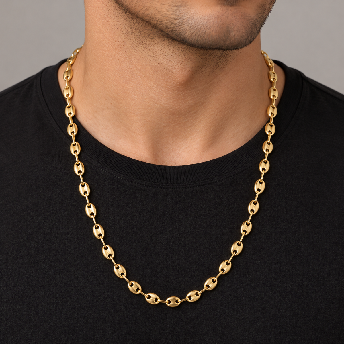Coffee Bean Chain Necklace 18K Gold Filled – 23.6” — Worn view