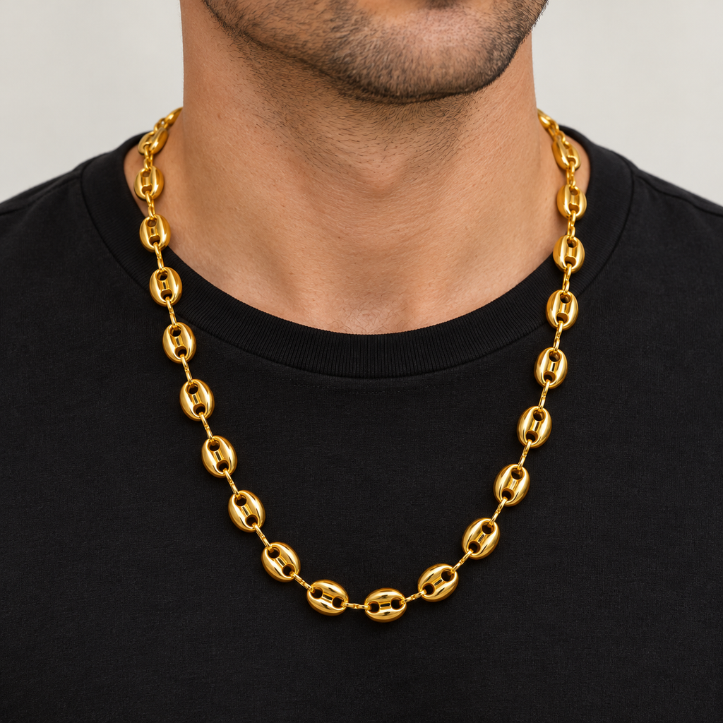 18K Gold Filled Coffee Bean Chain Necklace – 23 Inches — Worn view