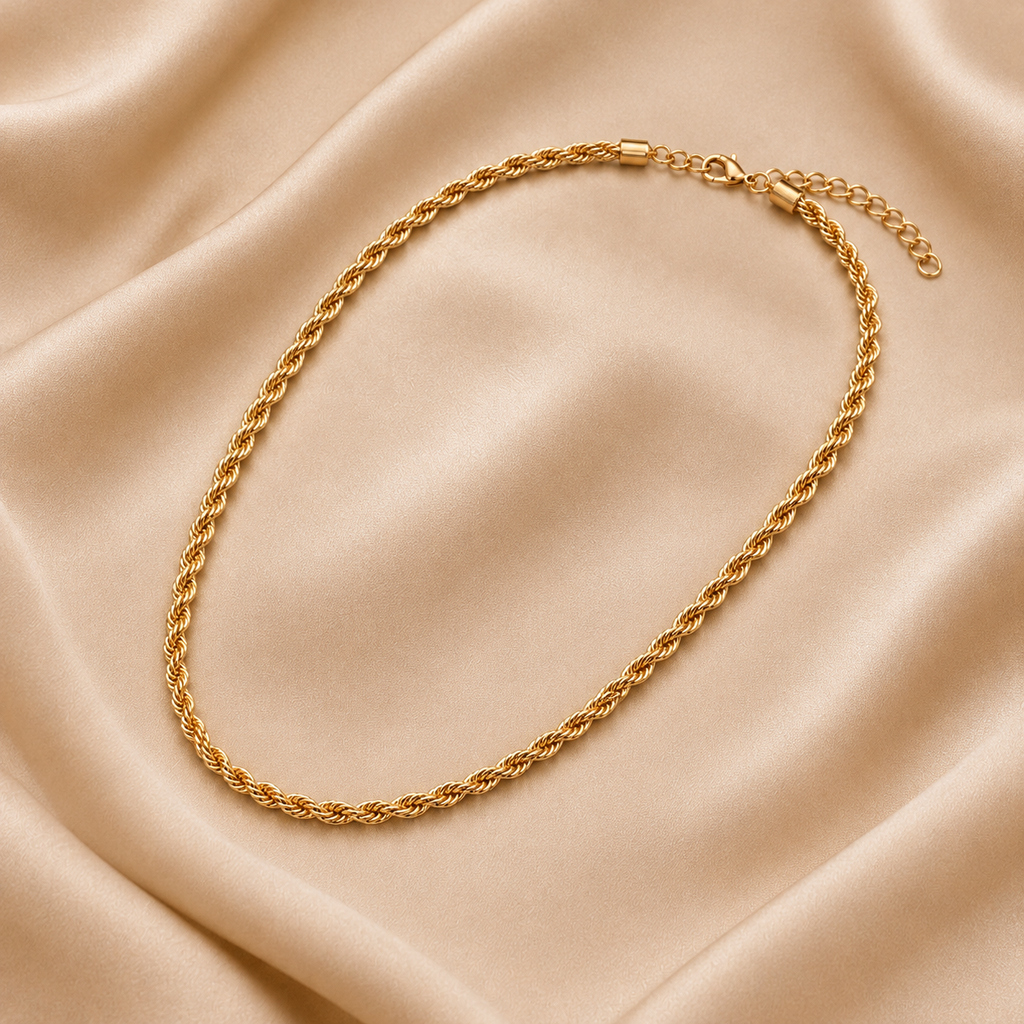 Delicate Twisted Cord Chain Necklace – Gold Plated — close-up of the jewelry design