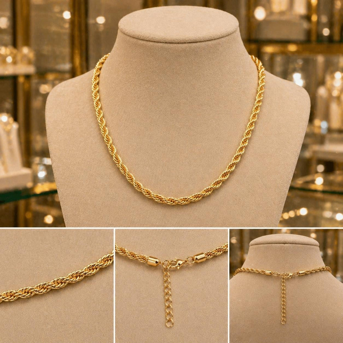 Delicate Twisted Cord Chain Necklace – Gold Plated — original product photo 6