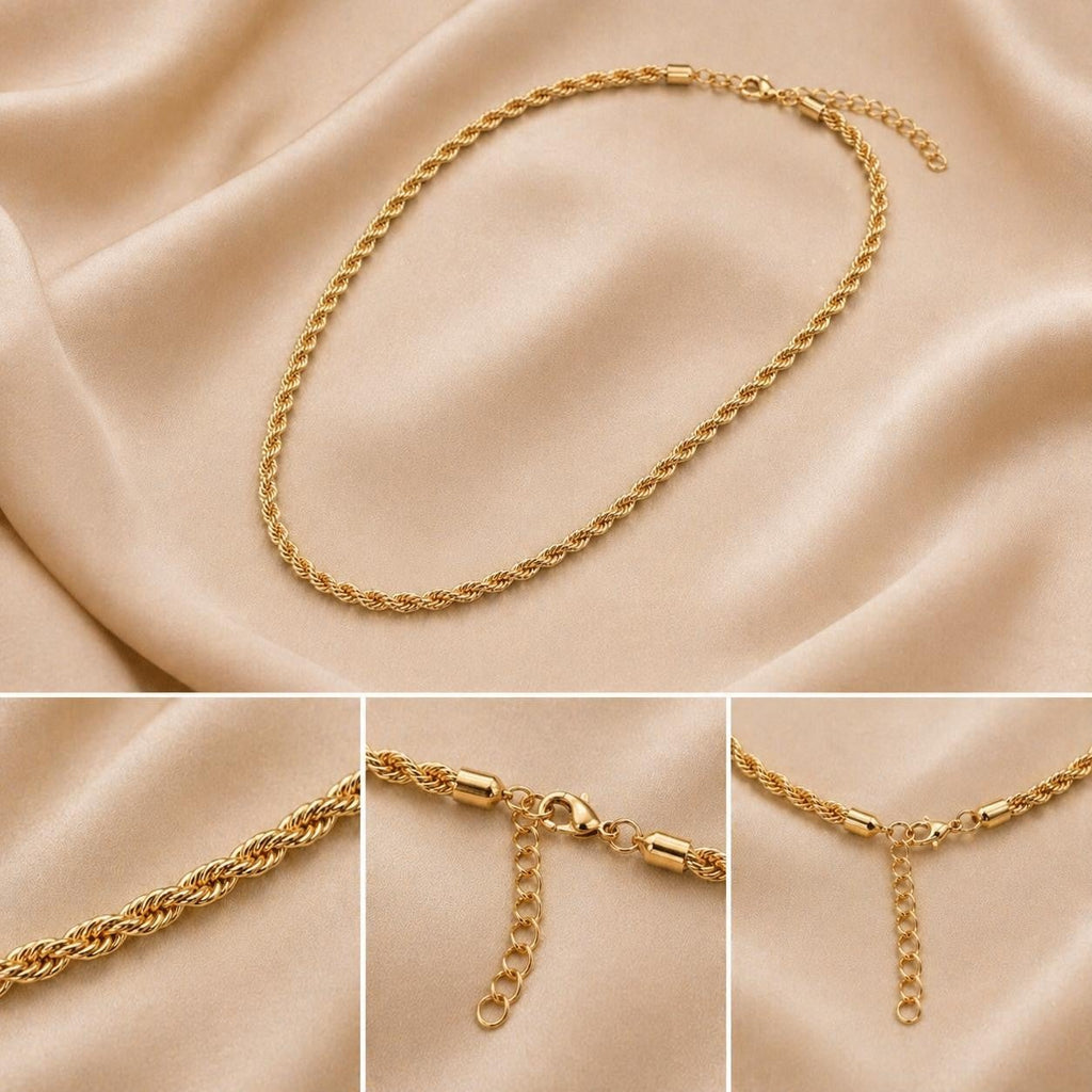 Delicate Twisted Cord Chain Necklace – Gold Plated — original product photo 7