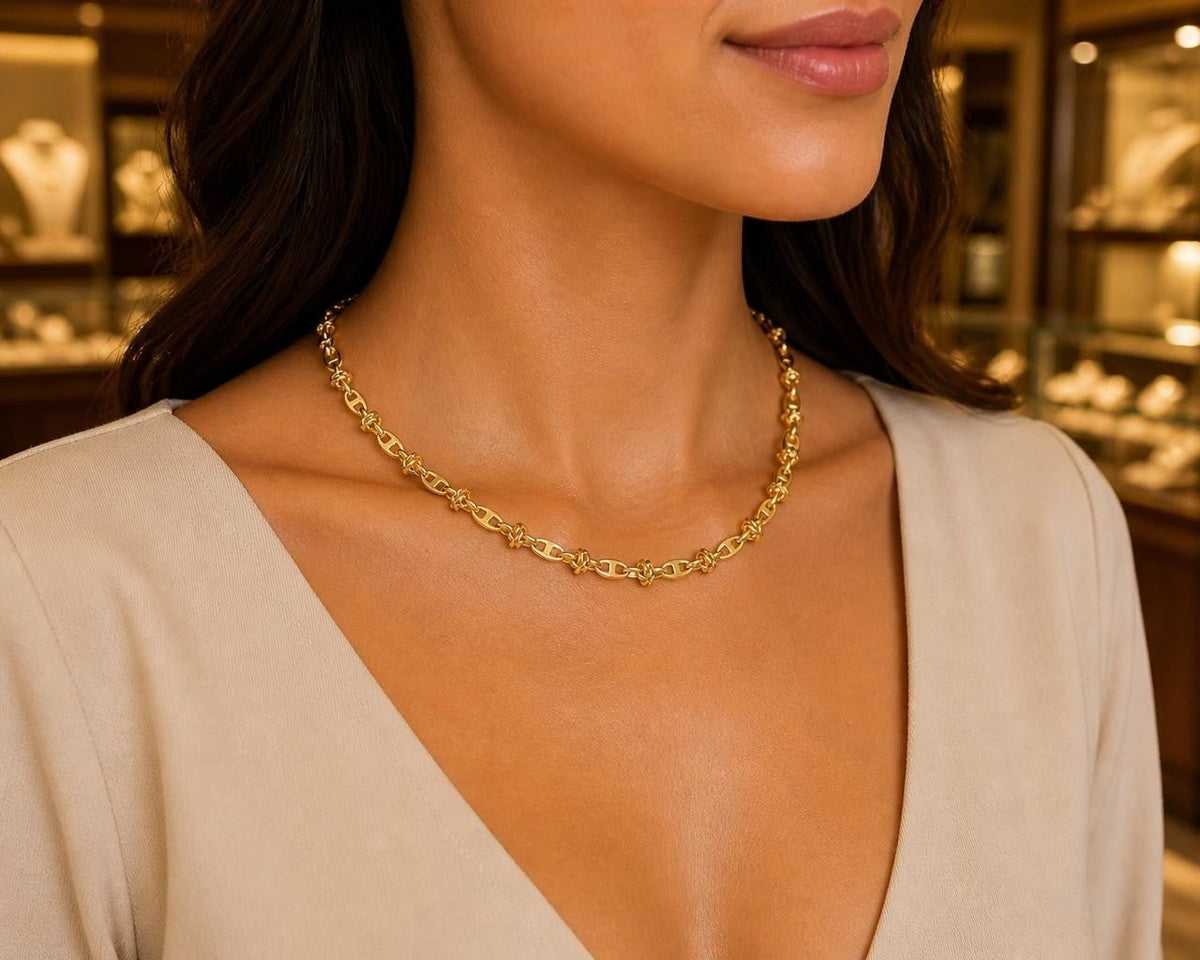 Floral Coffee Bean Link Necklace – Gold Plated — original product photo 1