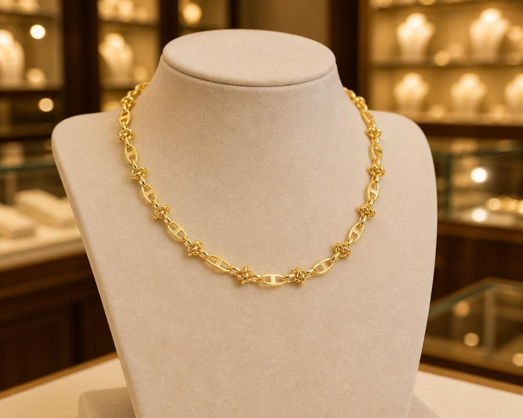 Floral Coffee Bean Link Necklace – Gold Plated — original product photo 3